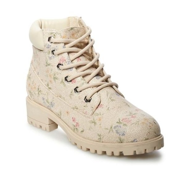 madden nyc Shoes - Madden Feerris Beige Floral Lace-up Zipper Boots